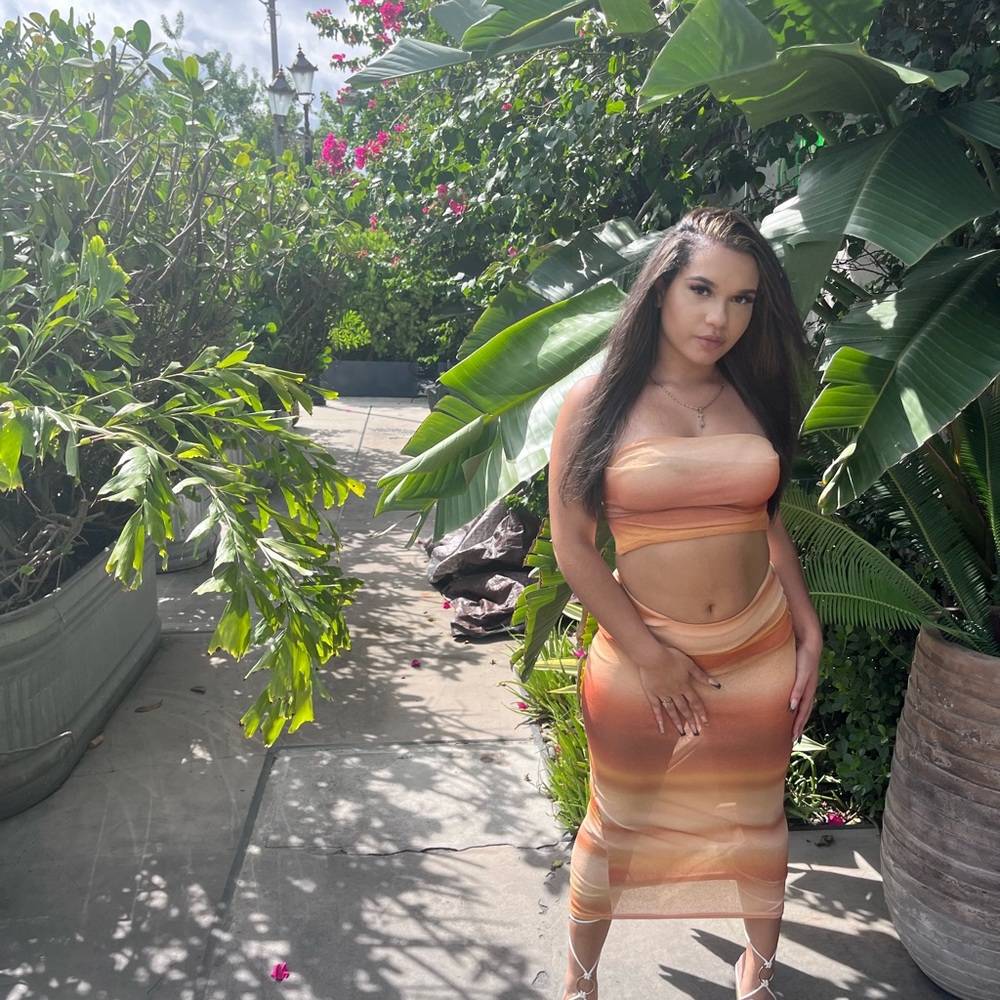 2 piece orange ombré top and maxi skirt set
